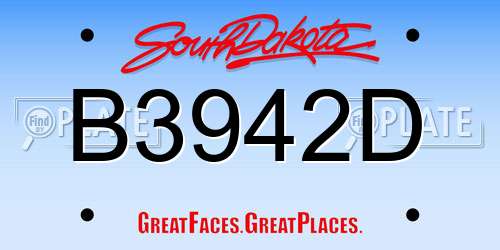 B3942D South Dakota License Plate
