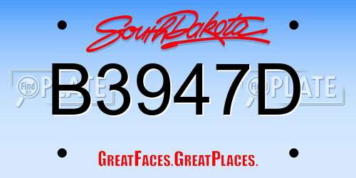 B3947D South Dakota License Plate