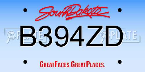 B394ZD South Dakota License Plate