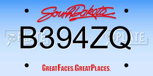 B394ZQ South Dakota License Plate