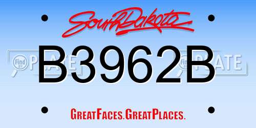 B3962B South Dakota License Plate