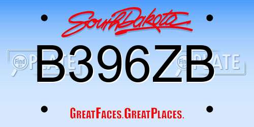 B396ZB South Dakota License Plate