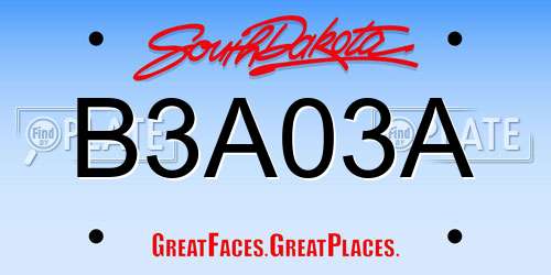 B3A03A South Dakota License Plate