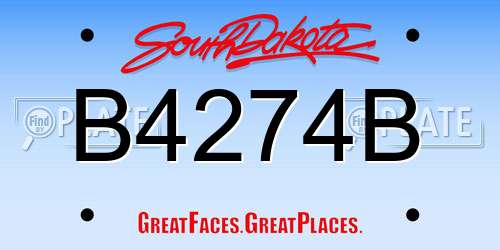 B4274B South Dakota License Plate