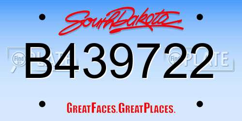 B439722 South Dakota License Plate