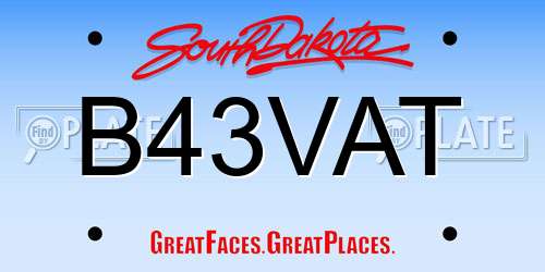B43VAT South Dakota License Plate