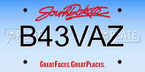 B43VAZ South Dakota License Plate