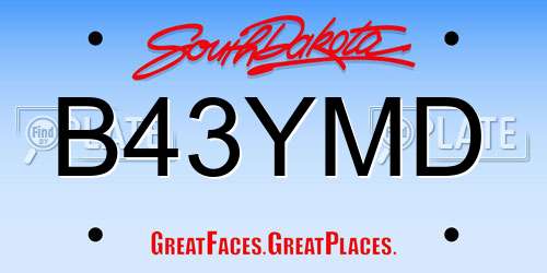 B43YMD South Dakota License Plate