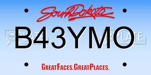 B43YMO South Dakota License Plate