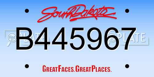 B445967 South Dakota License Plate