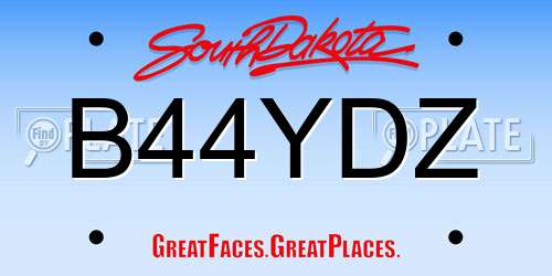 B44YDZ South Dakota License Plate