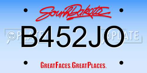 B452JO South Dakota License Plate