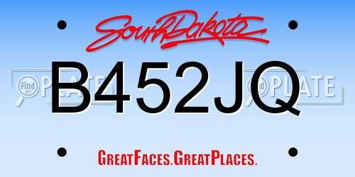 B452JQ South Dakota License Plate