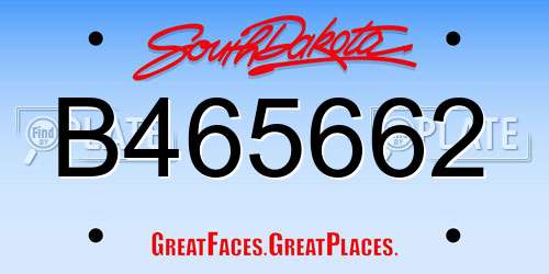 B465662 South Dakota License Plate