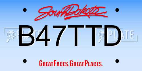 B47TTD South Dakota License Plate