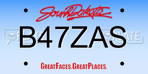 B47ZAS South Dakota License Plate