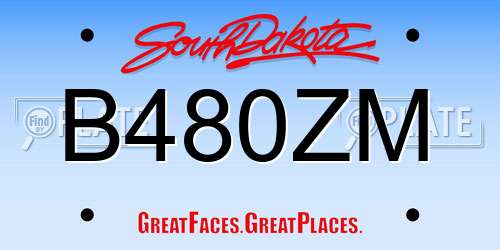 B480ZM South Dakota License Plate