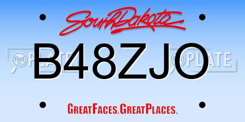 B48ZJO South Dakota License Plate