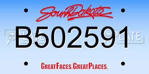 B502591 South Dakota License Plate