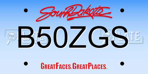 B50ZGS South Dakota License Plate