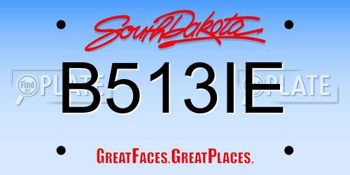 B513IE South Dakota License Plate