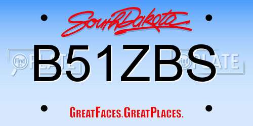 B51ZBS South Dakota License Plate