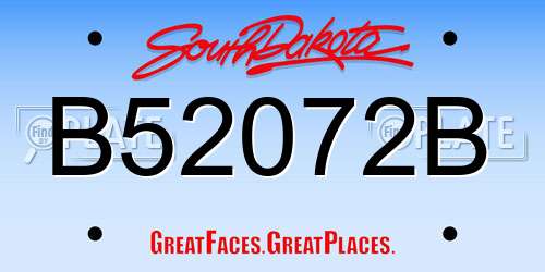 B52072B South Dakota License Plate