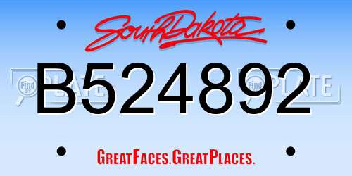 B524892 South Dakota License Plate