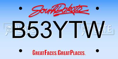 B53YTW South Dakota License Plate