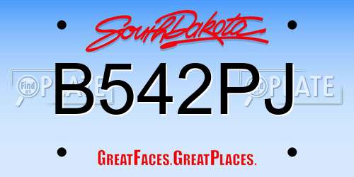 B542PJ South Dakota License Plate