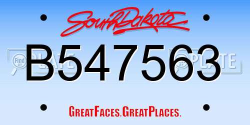 B547563 South Dakota License Plate