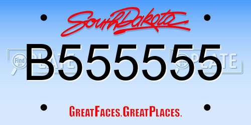 B555555 South Dakota License Plate