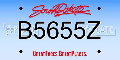 B5655Z South Dakota License Plate