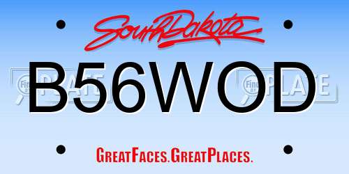 B56WOD South Dakota License Plate