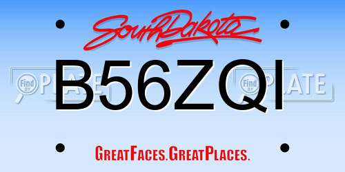 B56ZQI South Dakota License Plate