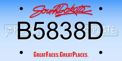 B5838D South Dakota License Plate