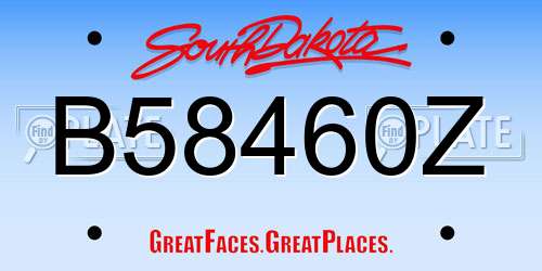 B58460Z South Dakota License Plate