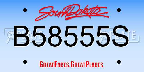 B58555S South Dakota License Plate