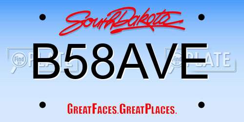B58AVE South Dakota License Plate