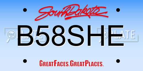 B58SHE South Dakota License Plate