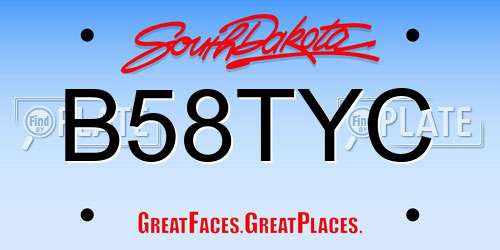 B58TYC South Dakota License Plate
