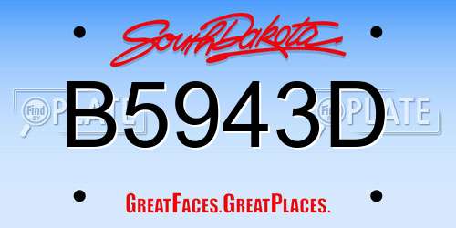 B5943D South Dakota License Plate