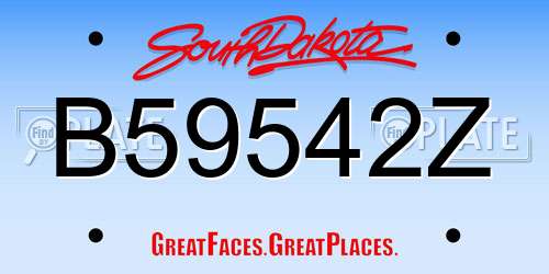 B59542Z South Dakota License Plate