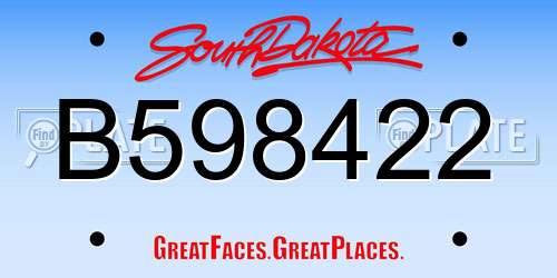 B598422 South Dakota License Plate
