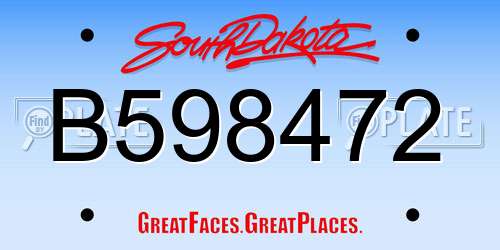 B598472 South Dakota License Plate