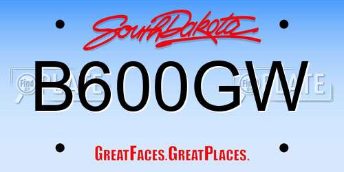 B600GW South Dakota License Plate