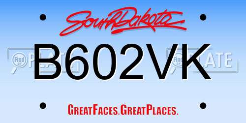 B602VK South Dakota License Plate