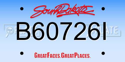 B60726I South Dakota License Plate