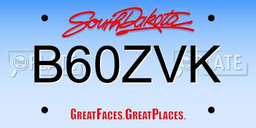 B60ZVK South Dakota License Plate