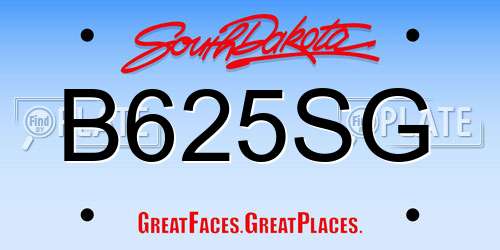 B625SG South Dakota License Plate